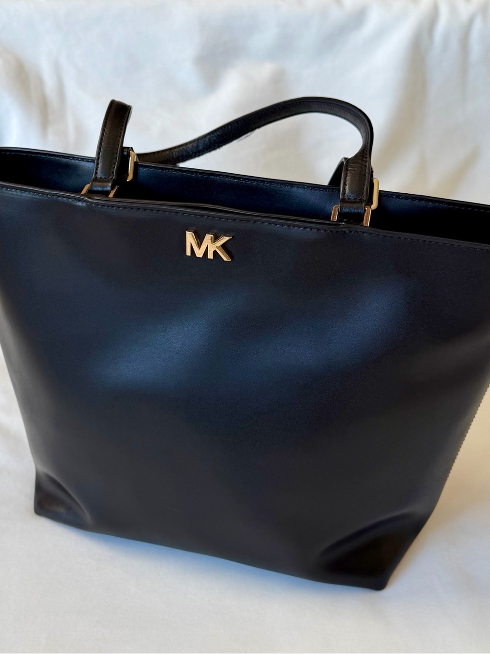 Michael Kors Black Leather Tote with Gold MK Emblem - Picture 4 of 16